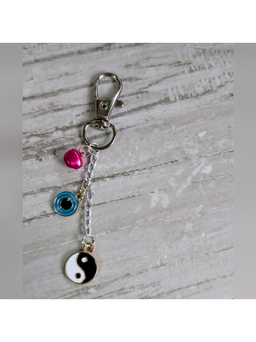 Yin Yang Bag Charm with Pink and Blue Charms